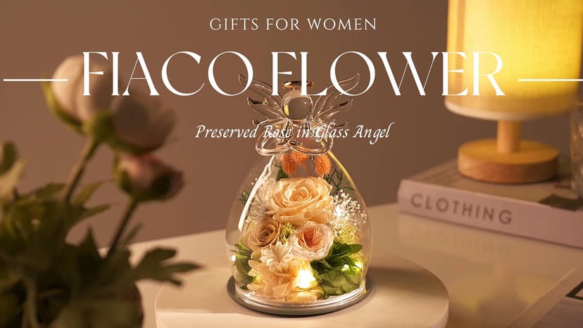 Gifts for Women Birthday Preserved Rose Forever Flower in Glass Angel Figurines Fresh Flowers for Delivery for Mom Real Colorful Roses for Grandma Sister Wife Her from Daughter