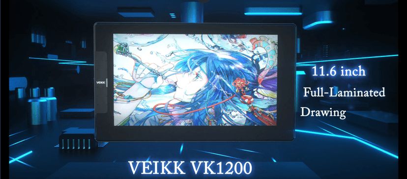 VEIKK VK1200V2 Drawing Tablet with Screen,11.6 Inch Full-Laminated Graphics Drawing Monitor,Upgraded 16384 Pressure Sensitivity, 2 Styluses, 120% sRGB,Graphics Tablet for PC Mac Linux Windows