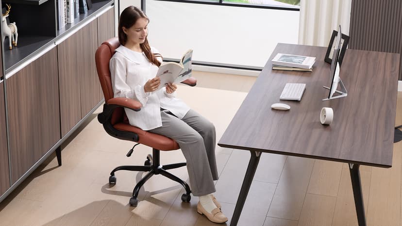 Executive Office Chair PU,Leather Office Chair with Wheels,360° Swivel Rolling Chair with Padded Arms,Ergonomic Computer Chair with Lumbar Support for Short People Use(Brown)
