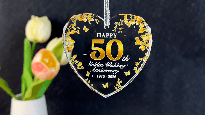 50th Wedding Anniversary Ornament 1976-2026, 50th Anniversary Marriage Gifts for Parents, 50 Year Anniversary Marriage Gifts for Couple, Golden Wedding Decorations, Golden Wedding Gift B0G8JPJD6V