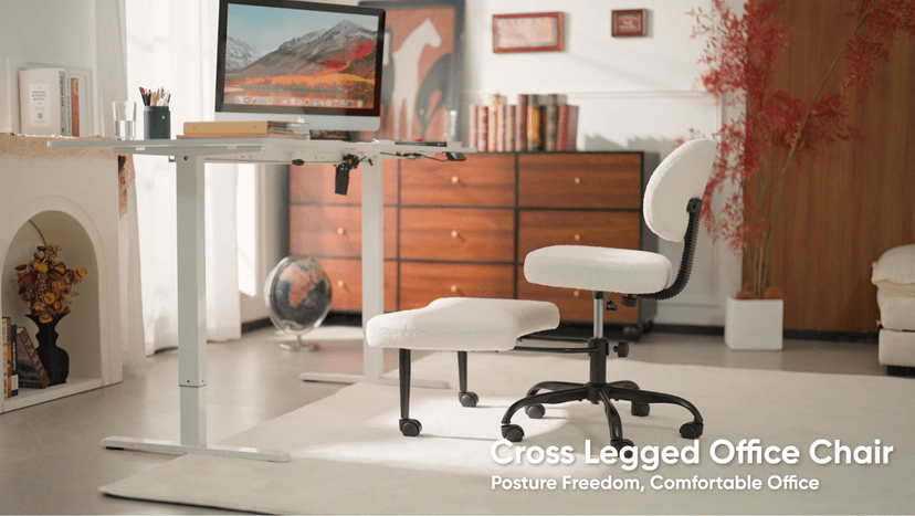 Shahoo Ergonomic Cross Legged Office Chair with Wheels - Adjustable Height Kneeling Meditation Chairs for ADHD, Yoga & Desk Work - Wide Criss Cross Seat with Lumbar Support, (Faux PU,Brown)