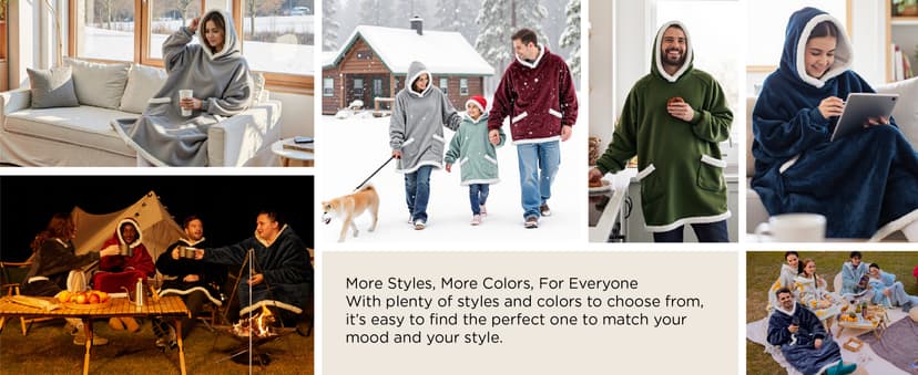 Bedsure Blanket Hoodie, Wearable Blanket for Adults & Kids as Gifts for Women Men, Birthday Gifts for Women Mom Girl Sherpa Oversized Hoodie, Grey, Standard