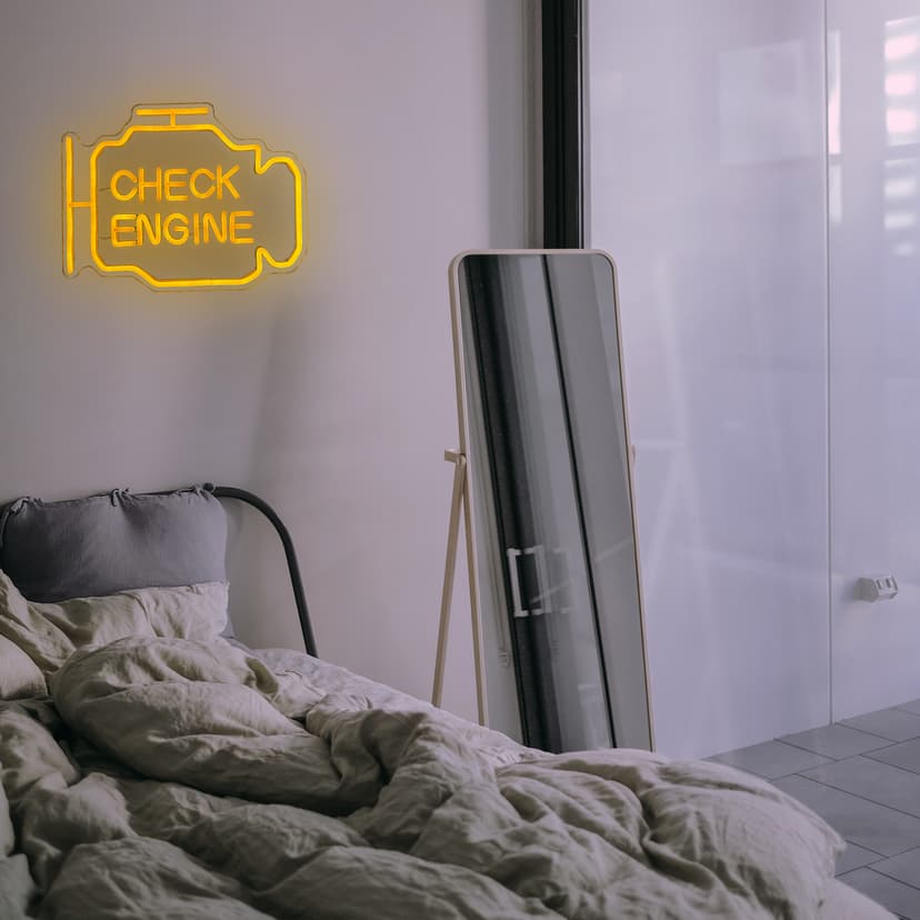 Check Engine Light Neon Sign for Man Cave Decor, LED Garage Wall Art, Funny Gifts for Dad & Car Guys, Man Cave Auto Repair Shop Mechanics Workshop Sign, USB Powered(15.7x11.8in,Yellow) B0BK972XV2