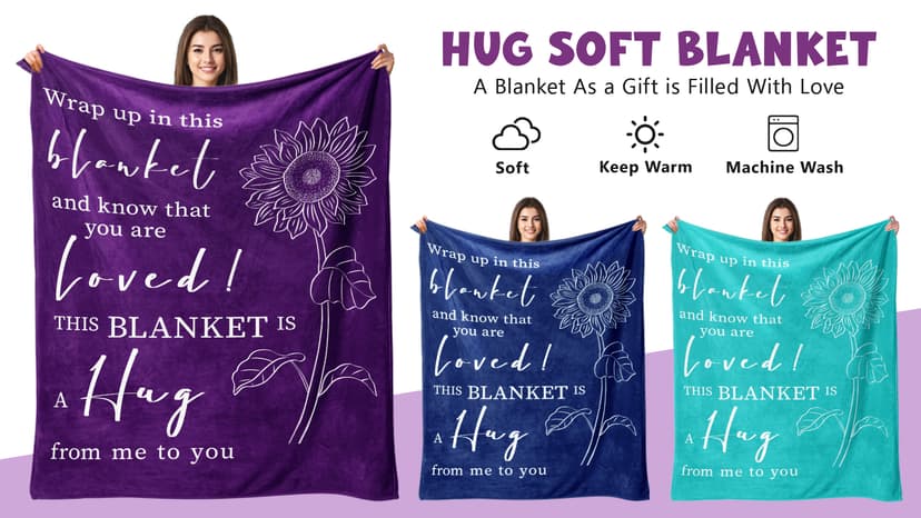 Get Well Gifts for Women After Surgery - Hug Blanket - Thinking of You Gift for Mom Friend Sister - Feel Better Inspirational Gifts for Women - Get Well Soon Gift - Purple Sunflower Blanket 50"x60"
