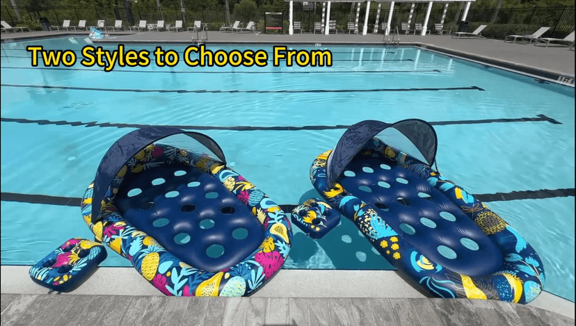 Sunikko X 3-in-1 Pool Floats with Canopy Cup Holder, Tanning Pool Large 73" x 48" Float Adult Heavy Duty, Inflatable Lounger Raft Floating Chair with Backrest, Swimming Pool Lake Beach Party