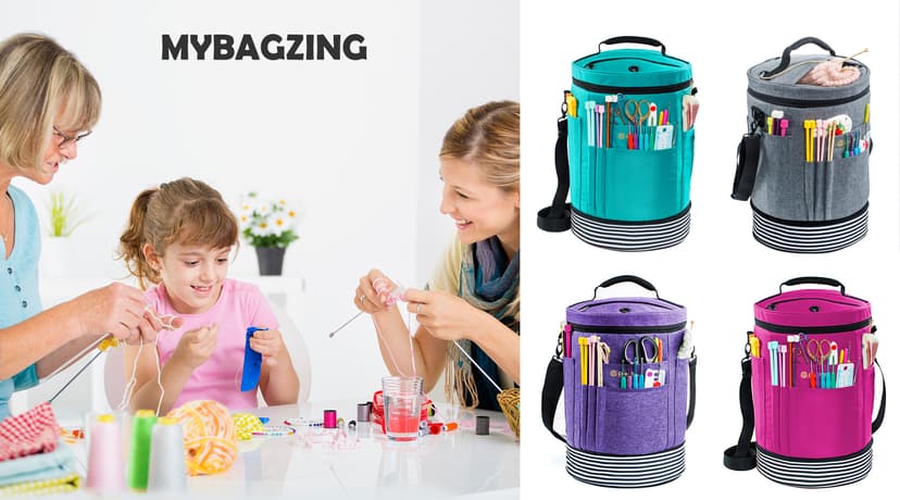 Expandable Crochet Bag - Knitting Bag Storage Organizer with Zipper Closure - Ideal Gift