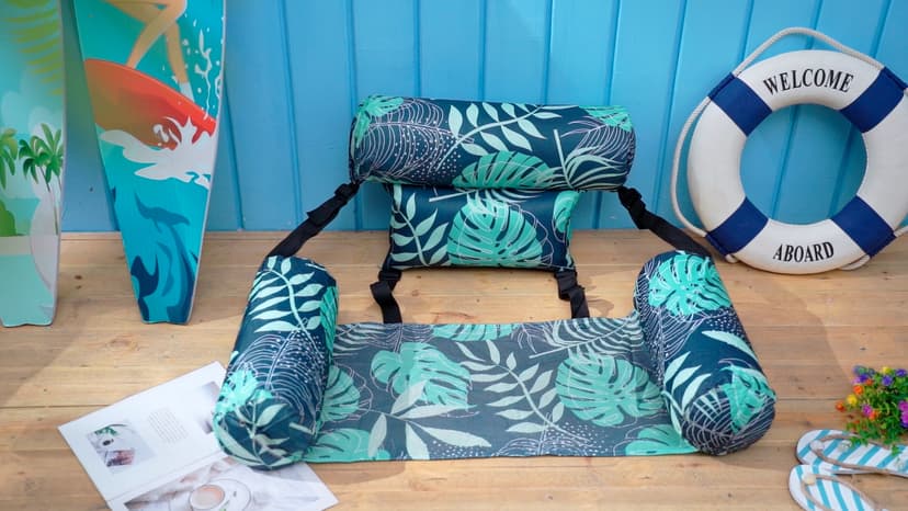 Inflatable Pool Floats Adult Floating Lounge Chairs Blow up Pool Noodles for Adult Heavy Duty Swimming Tropical Plants Fun Pattern Floating Chair for Summer Water Beach Lake Party