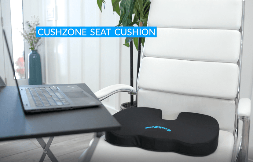 CushZone Seat Cushion - Memory Foam Office Chair Cushion for Sciatica, Tailbone & Back Pain Relief - Orthopedic Coccyx Pillow for Car, Airplane, Pregnancy & Long Sitting at Work, Black