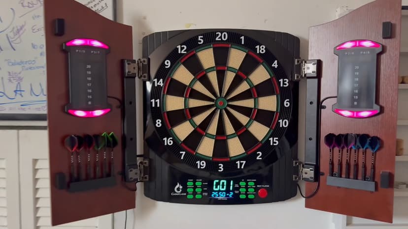 Electronic Dart Board with Wooden Door, Electric Dartboard with Heckler & Light Effects, Digital Soft Tip Dartboards for Game Room Man Cave Bar, 12 Darts, 100 Soft Tips