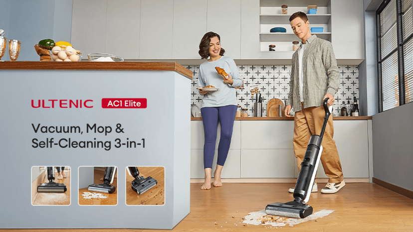 Ultenic Wet Dry Vacuum Cleaner, Cordless Vacuum Mop Combo with Self-Cleaning, 50min Runtime, Smart Mess Detection, Edge Cleaning, LED Display, 3-in-1 Floor Cleaner Machine for Hard Floor, AC1 Elite