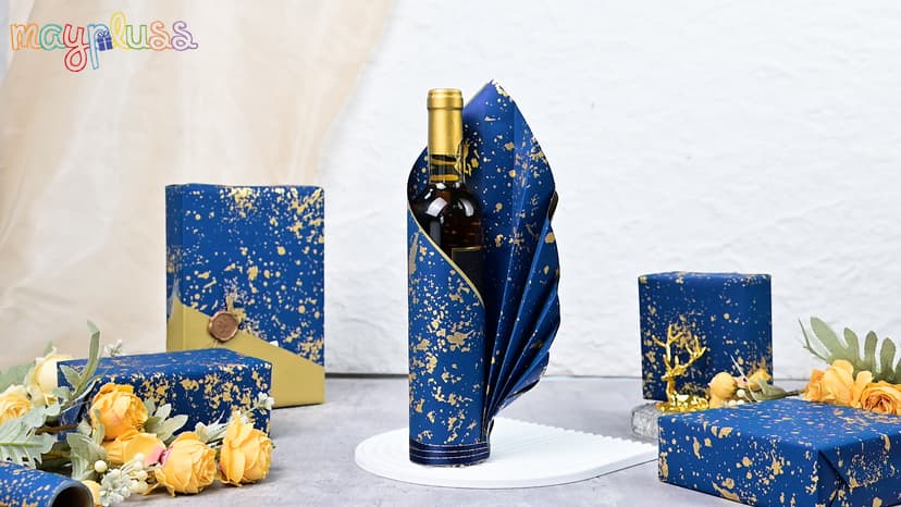 MAYPLUSS Navy Blue Wrapping Paper Roll, Reversible Gold gift Wrap with 3D Snowflake for Mens Boys Birthday Gift Wrap Graduation Fathers Day Anniversary Engagement 17 Inch x 16.5 Feet B0GHYHRJNY