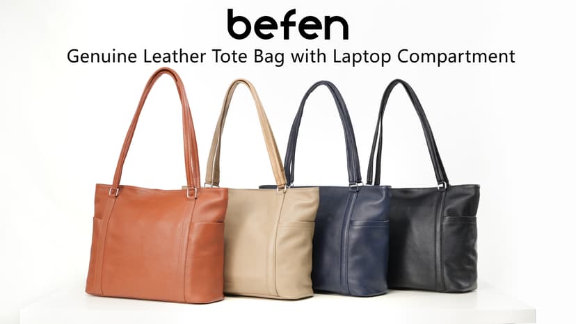 befen Genuine Leather Laptop Tote Bag for Women, Womens 15 Inch Computer Bags Work Totes Purse Shoulder Purses Handbags