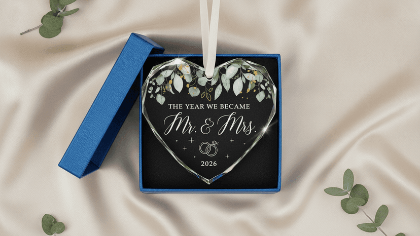 HEXMOZ Wedding Gifts for Couples 2025 - Mr and Mrs Gifts - Bridal Shower Gift, Wedding Ideas for Newly Wed, Bride, Future Mr Mrs - Just Married Glass Ornament 2025, 1st Married Couple Christmas Decor