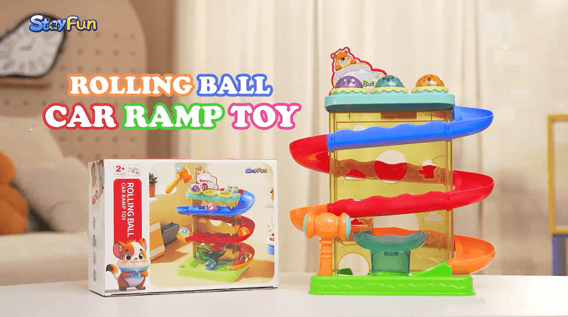 Hammer Rolling Ball, Launch and Race Car-Cause and Effect Sensory STEM Learning Toys for 1-5 Year Old Boys & Girls 2-in-1 Ball Drop & Car Ramp Race Track Montessori Toy for Toddlers Ages 1-5 B0FLDB14N8