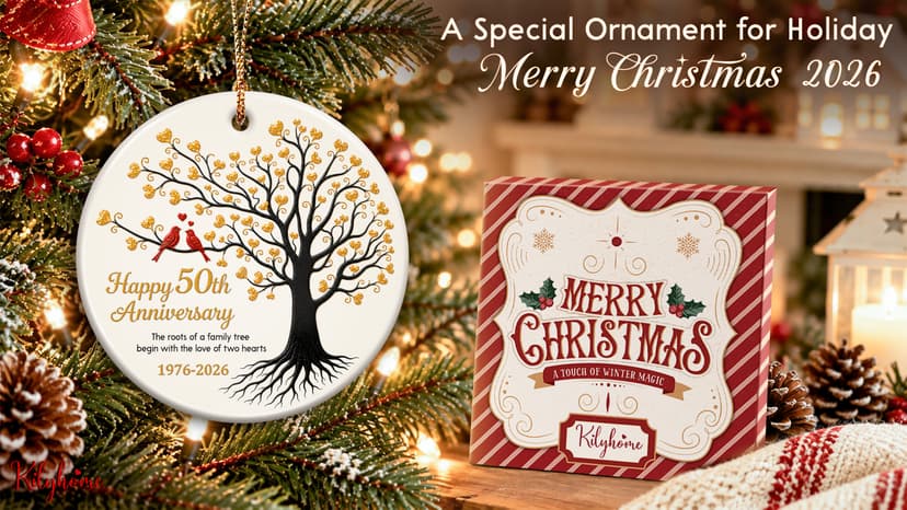 50 Years of Marriage Keepsake, Ceramic Hanging Decorations for Parents, Husband, Wife, Him and Her, 1976-2026 Gift Ideas 50th Wedding Anniversary Ornament, Golden for Couple B0HC1Q6BND