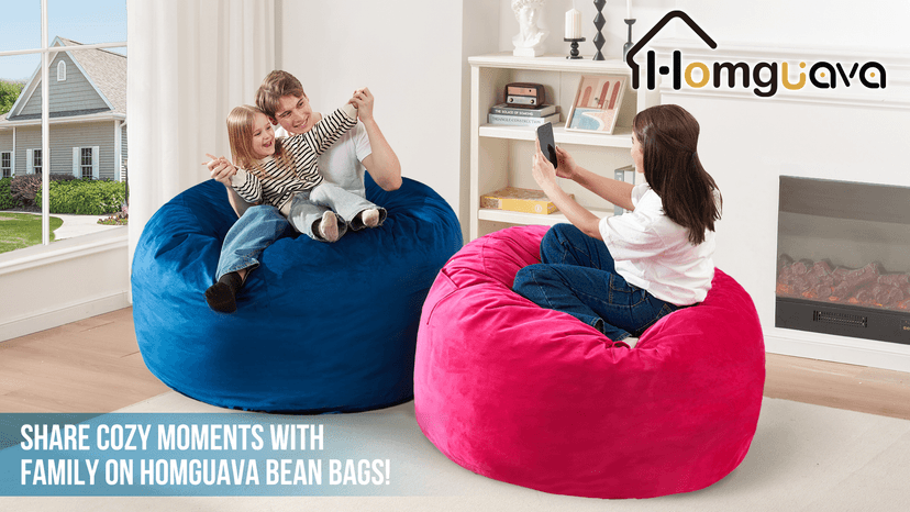 Homguava 3FT Bean Bag Chair: 3' Bean Bags with Memory Foam Filled, Large Beanbag Chairs Soft Sofa with Dutch Velvet Cover-Blue