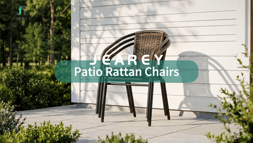 JEAREY Outdoor Patio Rattan Dining Chairs Set of 4, All Weather Stackable Dining Chairs for Lawn, Restaurant, Garden, Beige