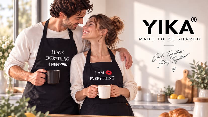 YIKA® Apron Couples, Christmas Gifts for Couples: Waterproof Aprons for Women Men, with Adjustable Neck Strap with Extra Long Ties, 2 Pockets (Black)