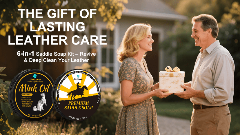 Feilove Leather Boot Care Kit – Mink Oil & Saddle Soap for Leather with Applicators & Cloths – 6-Piece Leather Shoe Care Kit for Cowboy Boots, Work Boots, Shoes & Tack