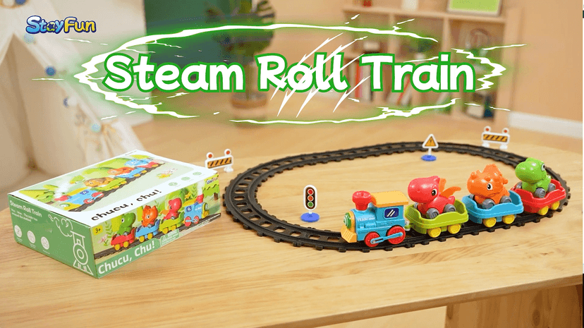 Train Set for Toddlers w/Steam, Music & Lights - Electric Train Toys for Kids w/Tracks Accessories, Including 3 Dinosaur Car and 3 Trailer; Gifts for 1-3 4 5 6+ Years Old Boys Girls