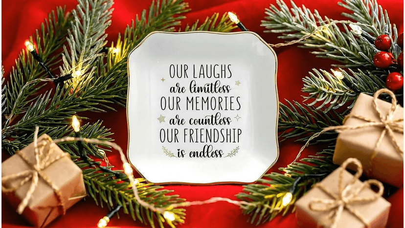 OASSIE Christmas Friendship Gifts for Women - Decorative Trinket Dish 4"x4" Ceramic Jewelry Dish Tray - Christmas Birthday Gifts for Best Friends Women Friendship Bestie BFF Sister, Friend Gift