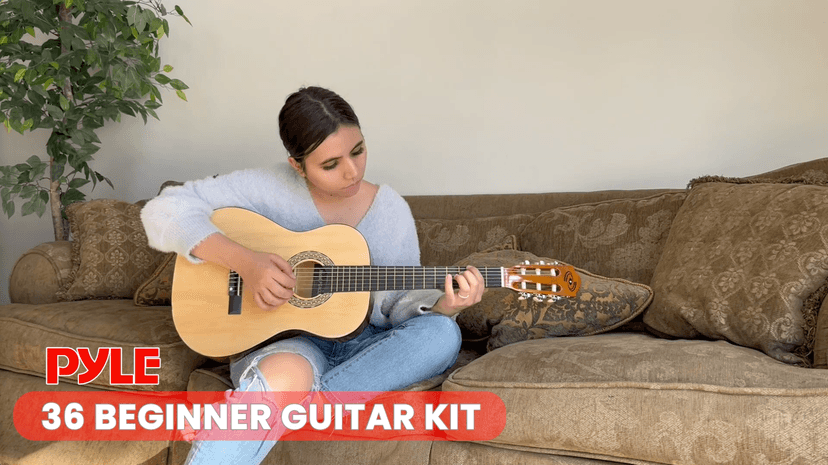 Pyle Beginner Acoustic Guitar Kit, 4/4 Full Size All Wood Build Nylon String Instrument with Capo, Strap, Extra String Set, Gig Bag, Guitars for Beginners Adults Youth, 39" Blue Burst Gloss