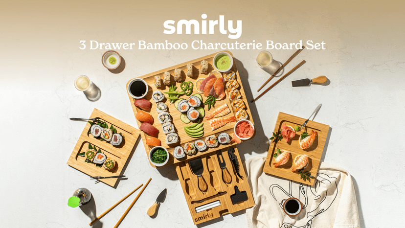 SMIRLY Charcuterie Boards Set - Large Bamboo Cheese Board Set - House Warming Gifts New Home, Wedding Gift for Couple, Bridal Shower Gift, Birthday Gifts for Women