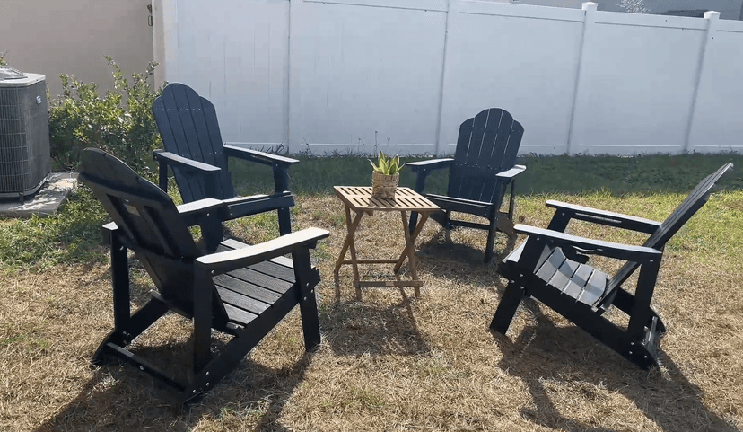 LUE BONA HDPE Adirondack Chairs Set of 4 - Weather Resistant Seating with Cup Holder for Patio, Fire Pit, Deck & Resort Garden, Black
