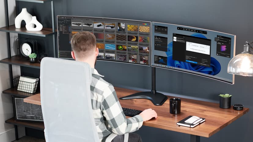 VIVO STAND-V002F Dual LED LCD Monitor Free-Standing Desk Stand for 2 Screens up to 27 Inch Heavy-Duty Fully Adjustable Arms with Max VESA 100x100mm