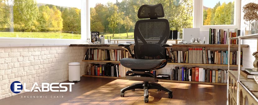 ELABEST X100 Ergonomic Mesh Office Chair with Footrest, Big and Tall Hone Desk Chair with 5D Flip-Up Arms, Adjustable 3D Lumbar Support,Gaming & Executive Computer Chairs