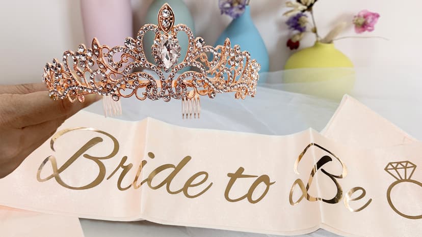 JETKONG 3 Pcs Bachelorette Party Decorations Bridal Shower Crown, Bride to Be Sash&Veil for Women Bachelorette Party Gifts, Bachelorette Party Supplies, Gifts, Favors (Rose Gold)