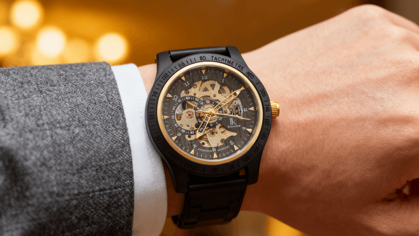 IK COLOURING Men's Watches Luxury Mechanical Wooden Case Skeleton Lumious Automatic Self-Winding Lightweight Genuine Leather Bracelet/Wood Band Wrist Watch