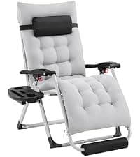 Yaheetech Zero Gravity Recliners Outdoor Adjustable Folding Reclining Lounge Chairs w/Pillows, Cup Holder Trays and Carry Strap for Patio Backyard Beach Gray Set of 2