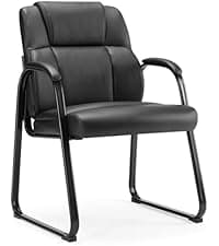 Sweetcrispy Office Reception Guest Chair No Wheels Set of 2, Leather Stationary Waiting Room Chairs with Padded Arms for Elderly Desk Conference Room Lobby Table Side Salon, Inky