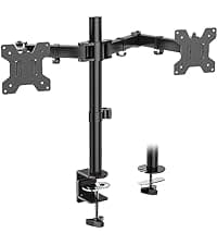 WALI Dual Monitor Stand for Desk, Monitor Stands for 2 Monitors up to 27 inch, Dual Monitors Mount Fits up to 22lbs, Free Standing Full Motion Dual Monitors Arm for Desk (MF002), Black
