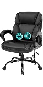FDW Office Chair Computer High Back Adjustable Ergonomic Desk Chair Executive PU Leather Swivel Task Chair with Armrests Lumbar Support (Black)