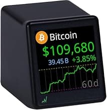 Bitcoin Ticker - Real-Time Crypto Price Display (1.54" Diagonal) for Top 1,000 Coins Like Bitcoin, Ethereum, Dogecoin, and 997 more. Compact Size, Ideal for Desk or Nightstand. Uses Wi-Fi.