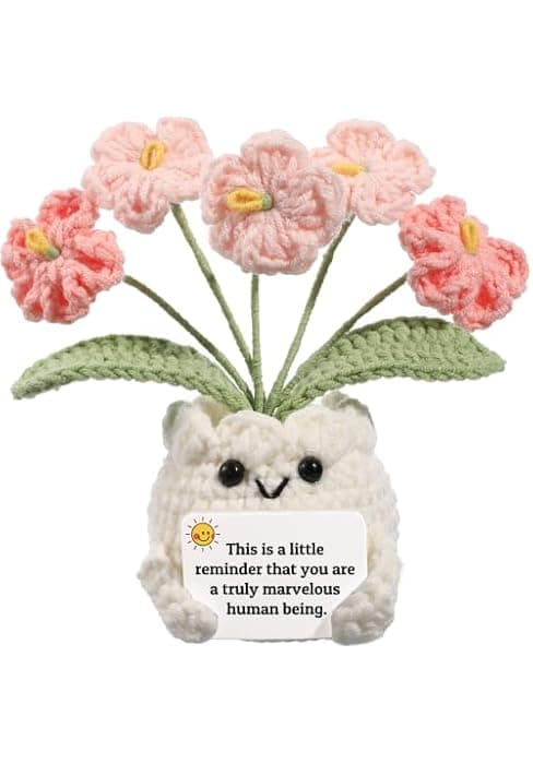 Christmas, Thank You & Encouragement Gifts for Women, Boss, Her, Friend, Sister & Bestie, Stocking Stuffers, 4.7 x 2.4 in Crochet Forget Me Not Flower Pot, Inspirational & Unique Gifts for Women B0GM8H2G47