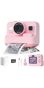Kids Camera Instant Print,1080P Kids Instant Cameras That Print Photos,Christmas Birthday Gifts for Girls Age 3-12,Portable Toy for 3 4 5 6 7 8 9 10 Year Old Girls Boys Pink