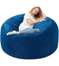 Homguava 3FT Bean Bag Chair: 3' Bean Bags with Memory Foam Filled, Large Beanbag Chairs Soft Sofa with Dutch Velvet Cover-Blue