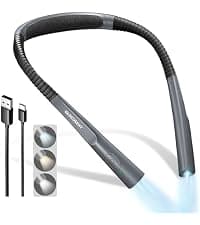 Glocusent Book Light, 3-Color & 6-Brightness Reading Light, Bendable Neck Light, 80-hr Lasting Rechargeable Book Light, Perfect Reading Lights for Books in Bed, Knitting, Repairing, Book Lovers Gifts