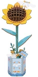 Hands Craft Hello Kitty and Friends Pink Rose 3D Wooden Puzzle Kit | DIY Flower Model | Arts & Crafts for Adults & Kids | Creative Hobby Kits | Hello Kitty Collectible | Wood Building Set