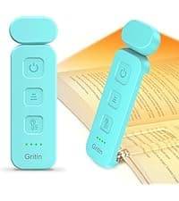 Gritin Reading Light, Rechargeable Book Light for Reading in Bed - Eye Caring 3 Color Temperatures, 5-Level Dimmable Brightness, Long Lasting, Compact Size Clip on Book Lamp for Bookworms-Blue
