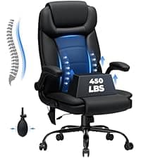 HOFFREE Massage Office Chair with Foot Rest 7 Points Vibration Ergonomic Executive Desk Chair Leather Computer Office Chair Black