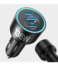 LISEN Retractable Car Charger, 84W Car Charger USB C Fast Charger Adapter, Car Accessories for Men Women, Gifts for Fathers Day for Men Dad Husband, for iPhone 17 16 15 14 13 12 Pro Max, Carbon-Black B0GY4XMHBW