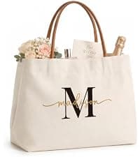 Engagement Gift for Bride, Wifey, Bachelorette Party Favors, Honeymoon, Wedding Essentials Bag with Leather Handle & Pocket Bridal Shower Gifts Bride Tote Bag for Bride to Be, Future Mrs B0GTV3F3QJ