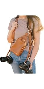 Ruby Camera Backpack – Sleek, Durable Vegan Leather Bag with Gear Dividers, Laptop Compartment, and Side Access for Cameras & Gear, Brown