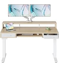 HUANUO 32" Small Electric Standing Desk Adjustable Height, 4 Memory Height Settings, Sit Stand Up Desk for Home Office & Computer Workstation, LightWalnut