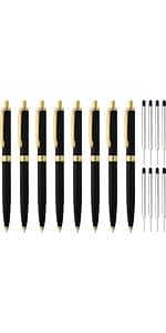 LINFANC 12 Pack Black Gold Ballpoint Pen with Stylus Tip, 1.0 mm Black Ink Smooth Writing Pens, Metal Stylus Pens for Touch Screens