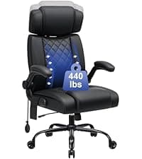 HOFFREE Massage Office Chair with Foot Rest 7 Points Vibration Ergonomic Executive Desk Chair Leather Computer Office Chair Black